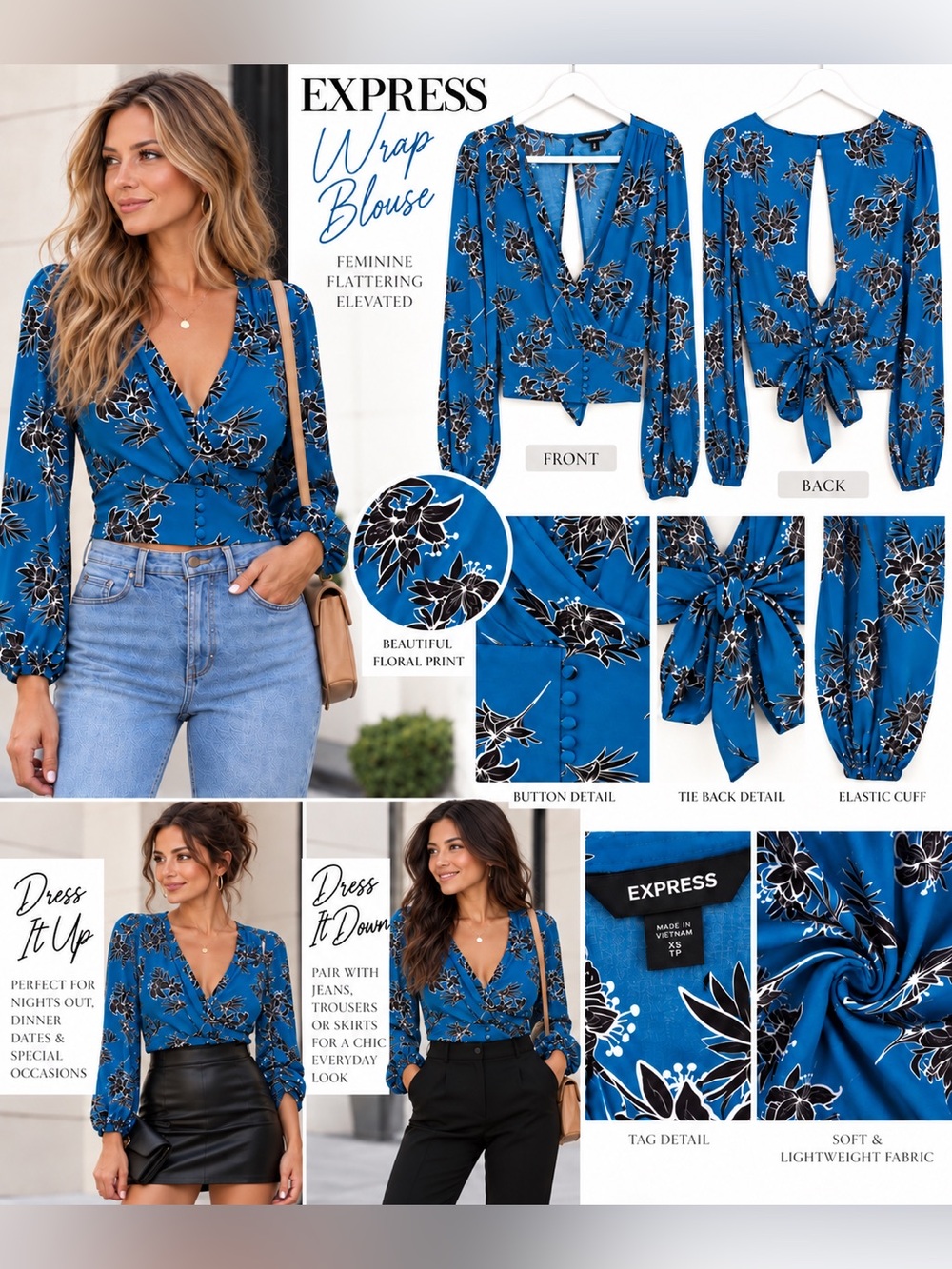 🌺 EXPRESS Teal Floral Wrap Blouse | XS 🌺